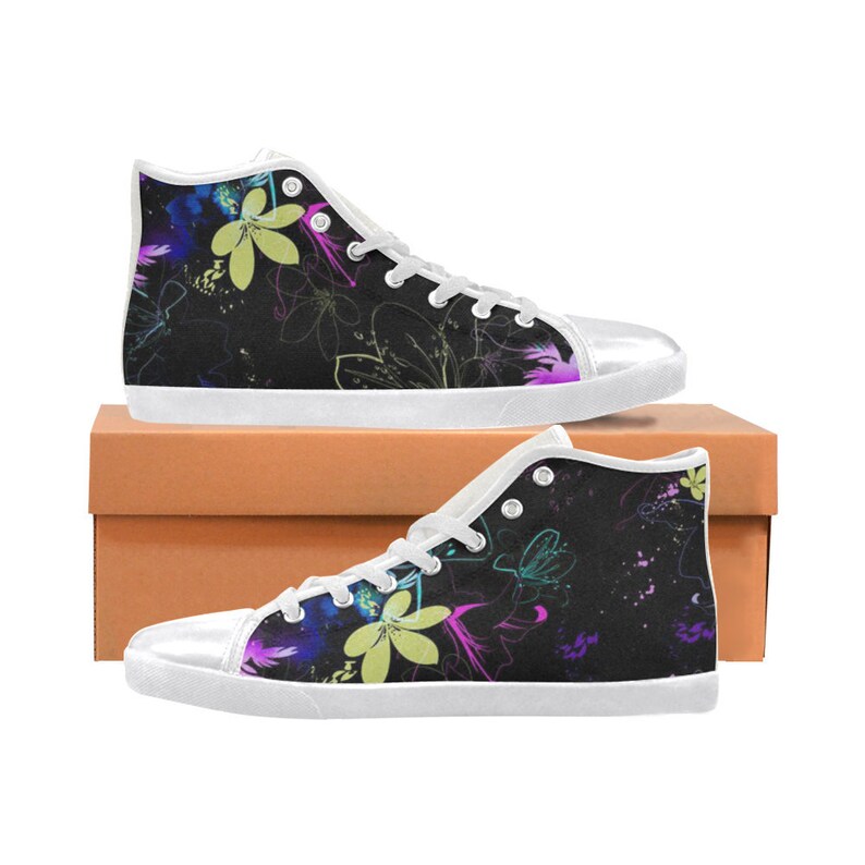 * Violulau Black Floral Mens Womens Kids Exclusive Model Eco Leather High Top Sneakers Canvas Shoes Design 2019 * New Collection