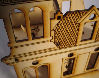 Laser Cut your own Haunted Doll House Witch School SVG for Glowforge