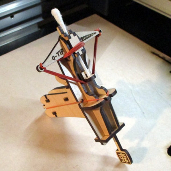 Laser cut your own Q-Tip Crossbow toy SVG file for Glowforge