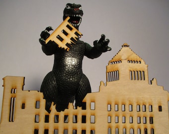 Laser cut your own Godzilla Kaiju Display Crushed Buildings Tokyo
