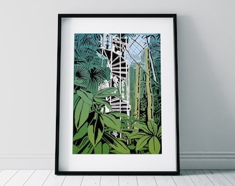 Kew Gardens Palm House Spiral Staircase/ Jungle Print/ Botanical Garden Poster/ Plant print
