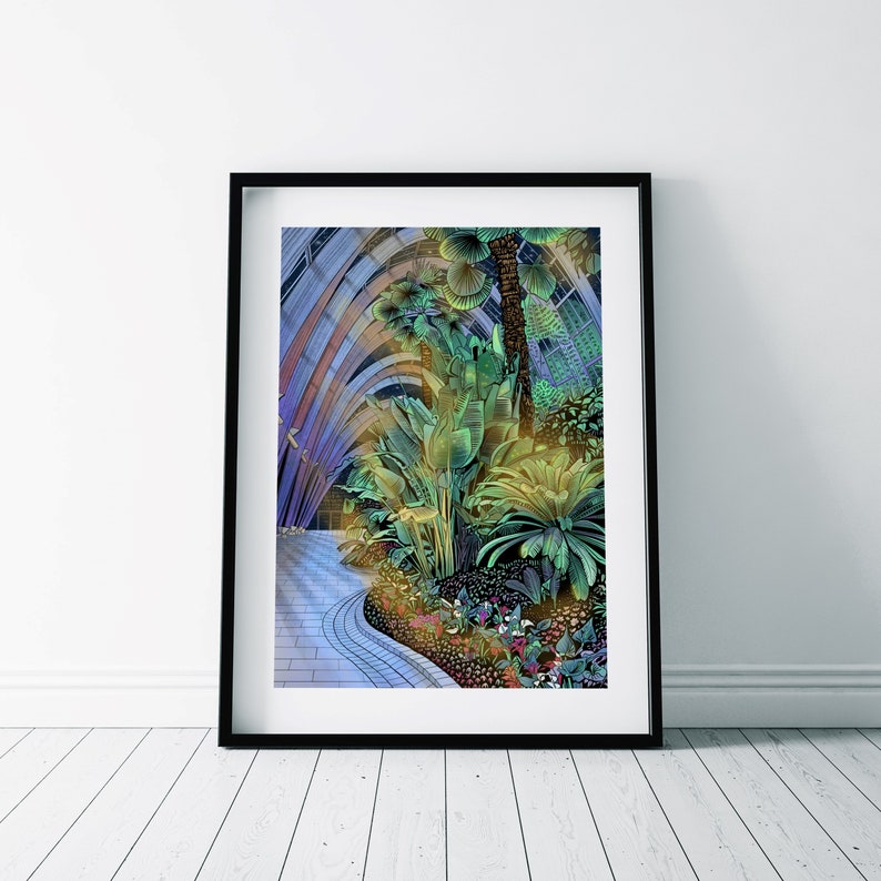 Sheffield Winter Garden Print Night / Botanical Garden Poster/ Greenhouse Print/ Sheffield Wall Art/ Moonlight image 1