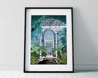 Kew Gardens Palmenhaus Jungle Print / Botanischer Garten Poster / Eingang