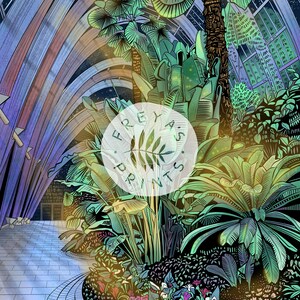 Sheffield Winter Garden Print Night / Botanical Garden Poster/ Greenhouse Print/ Sheffield Wall Art/ Moonlight image 3