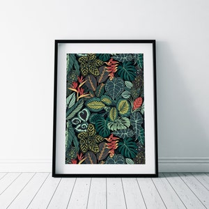 Rainforest Pattern Print/ Tropical Jungle Print/ Botanical Leaves Print/ Monstera plant Print/ Houseplant Poster