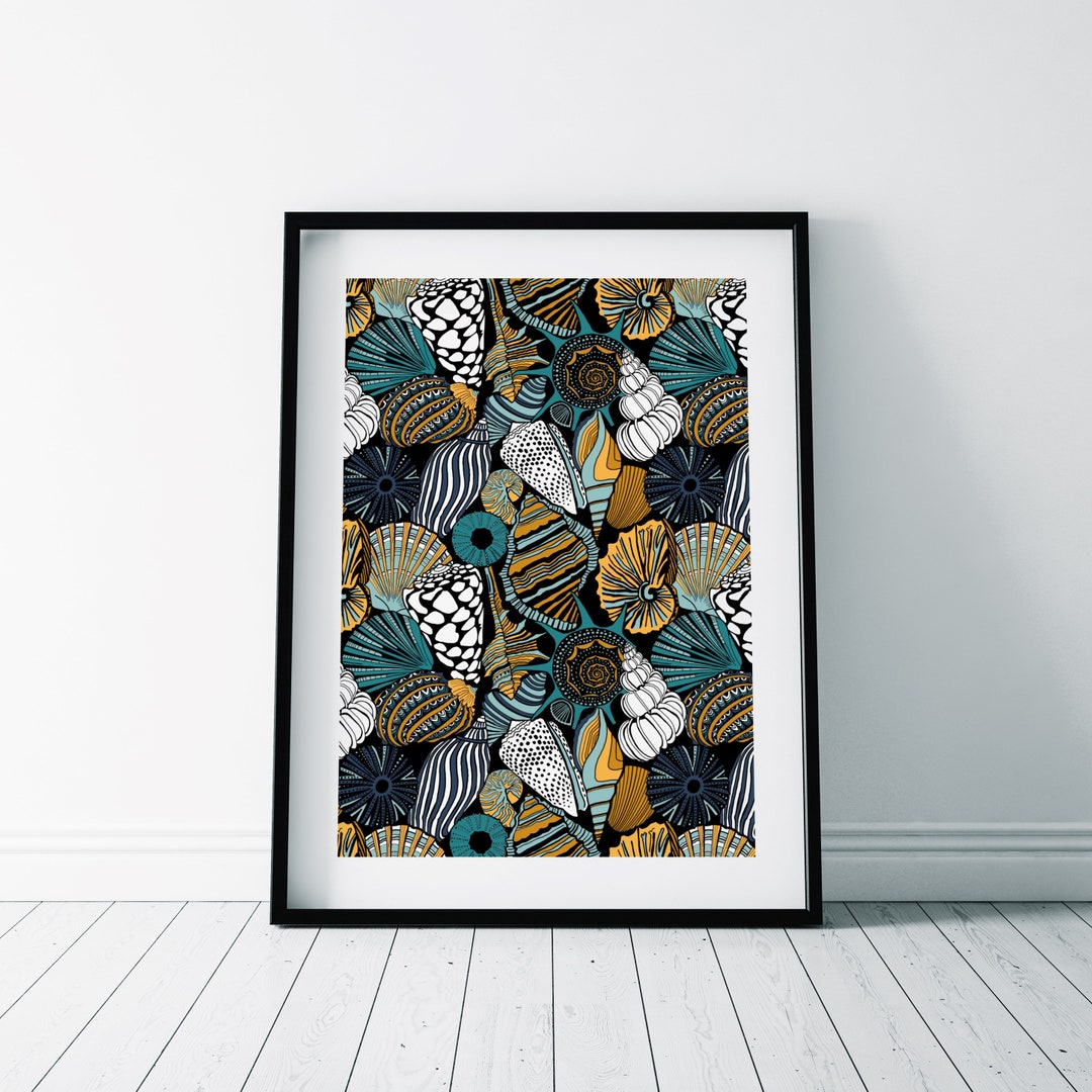 Turquoise Shells Print/ Shell Pattern Illustration/ Beach Print ...