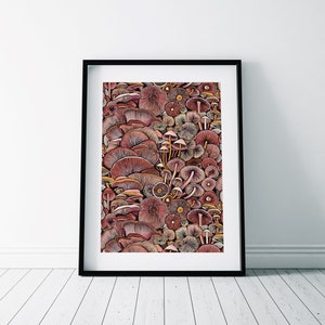 Pink Mushrooms Print/ Autumn Fungi Print/ Fall Wall Art/ Autumn Decor/ Autumn forest print