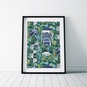 Palm House Pattern Print/ Night at the Palm House/ Kew Gardens Glasshouse Poster/ Botanical Plant Print