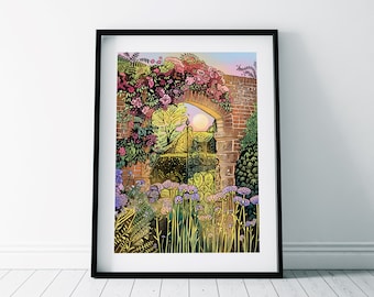 Wakehurst Walled Garden Gateway Print/ Secret Garden Illustration/ Wakehurst Gardens Print