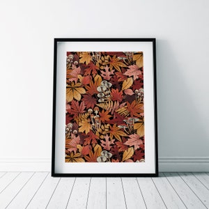 Autumn Leaves Print/ Mushrooms Print/ Fall Wall Art/ Autumn decor/ Autumn forest print/ Fallen leaves