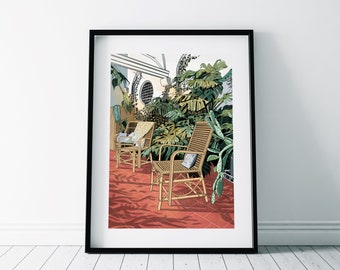 Standen House Conservatory Chair Print/ Botanical Poster/ Arts and Crafts House/ Rattan chair