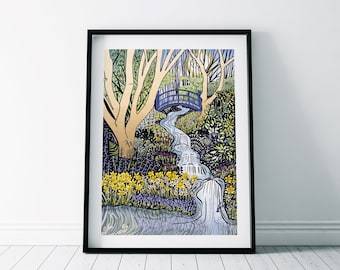 Spring Flower Garden Print/ Spring daffodil print/ Spring stream print