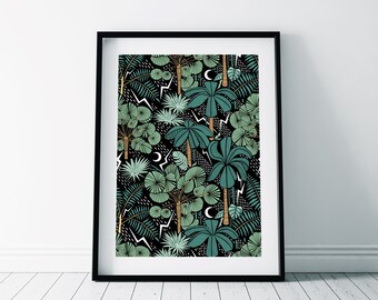 Tropical Storm Pattern Print/ Jungle illustration/ Palm trees poster/ Electric storm