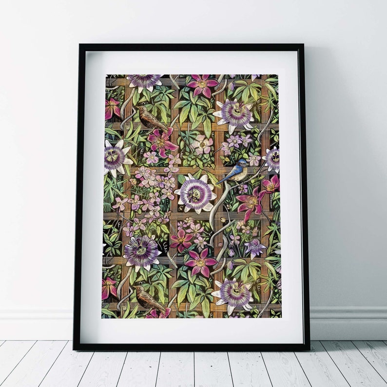 Trellis Print/ Passion Flower Pattern/ Botanical Wall Art image 1