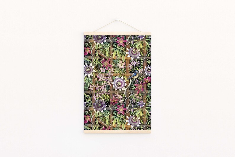Trellis Print/ Passion Flower Pattern/ Botanical Wall Art image 2
