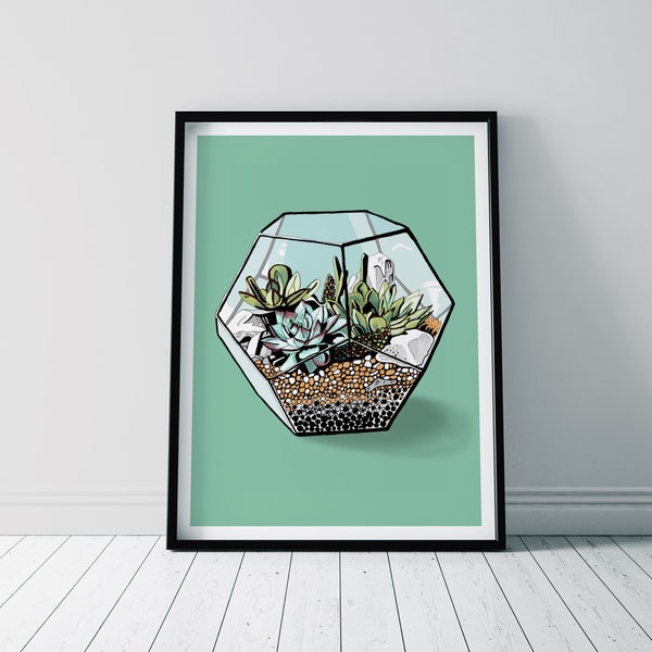 Geometric Terrarium Print/ Succulent Illustration/ Houseplant wall decor/ Plant Lover print