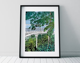 Kew Gardens Palmenhaus Dschungel Print/ Botanischer Garten Poster/ Walkway