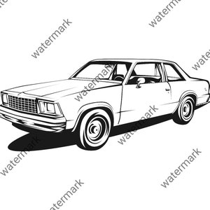 Car Chevy 1980 Chevrolet Malibu png Illustration Vector Silhouette Automotive Stencil Logo Graphic Art T-Shirt Craft Decal Instant Download