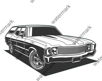Car 1972 Chevrolet Chevy Chevelle Wagon png Illustration  Silhouette Automotive Stencil Logo Graphic Art T-Shirt Decal Instant Download