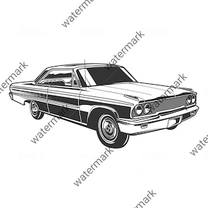 Car 1963 Ford Galaxy png Illustration Car Vector Silhouette Automotive Stencil Logo Graphic Art T-Shirt Decal Instant Download