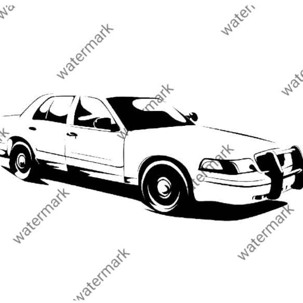 Illustration Ford Crown Victoria police interceptor digital download line art silhouette t-shirt decal automotive car png p71