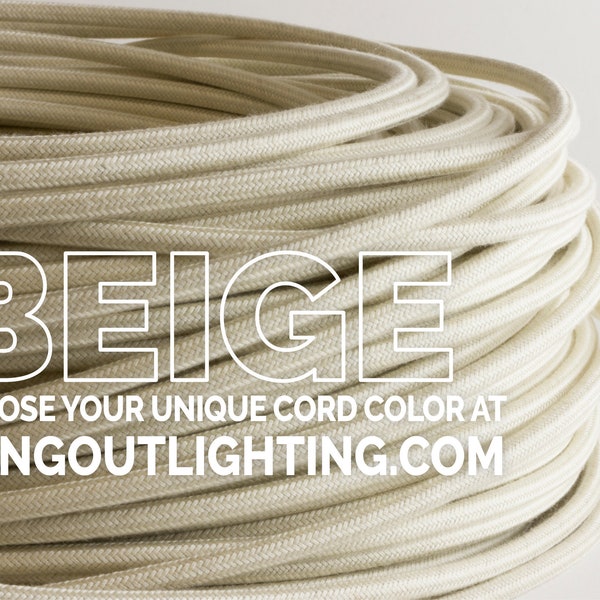 Beige Wire - Fabric Cord By the Foot - 18AWG - 2/18 Copper Lamp Wire - UL Electrical Cord - Off White - Neutral