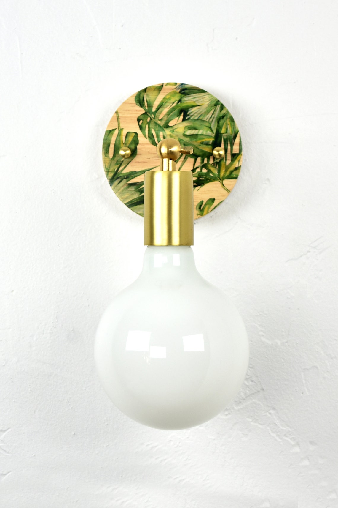 Tropical Printed Wood Wall Sconce Brass or Custom Finish Etsy