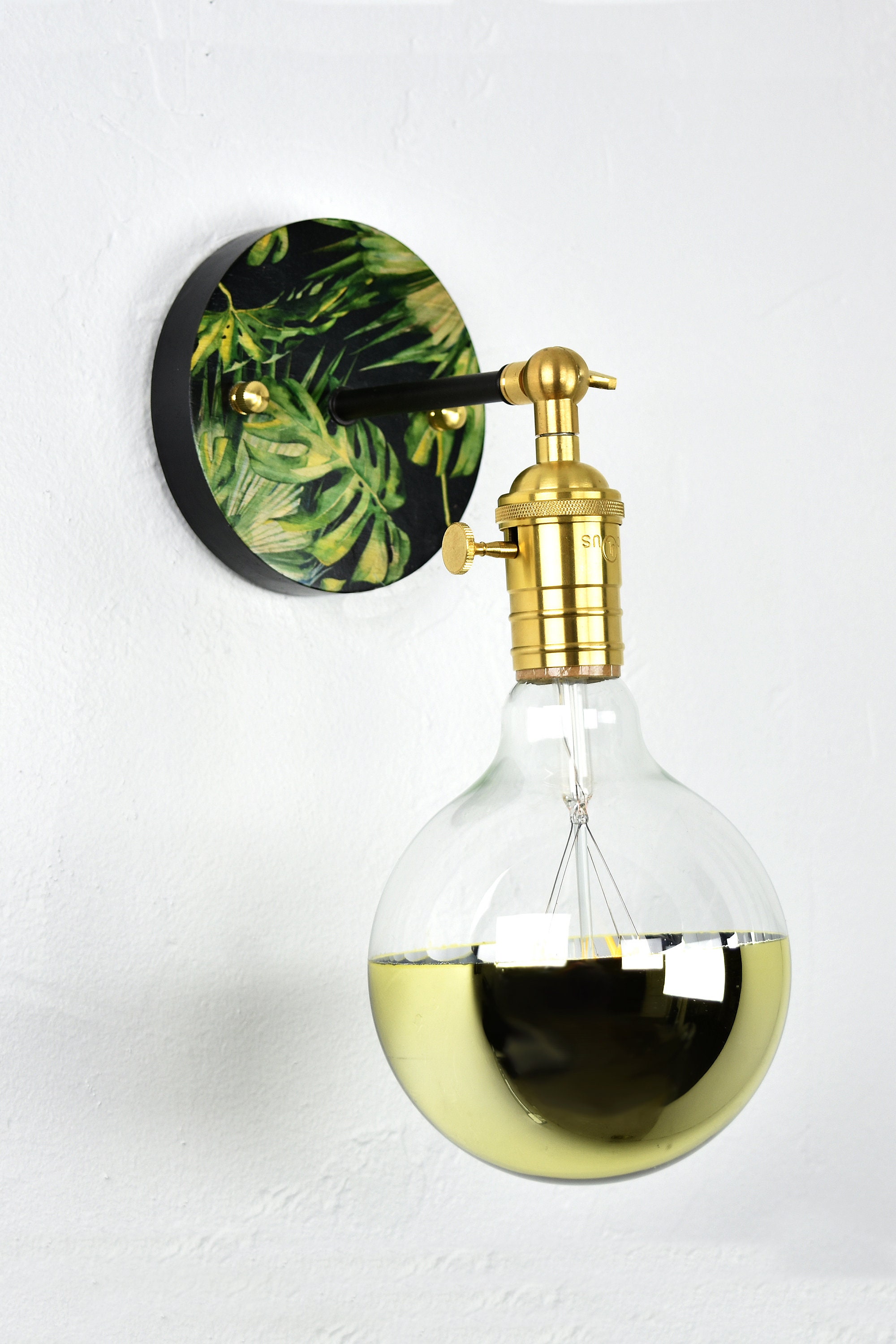 Tropical Printed Wood Wall Sconce Brass or Custom Finish Etsy