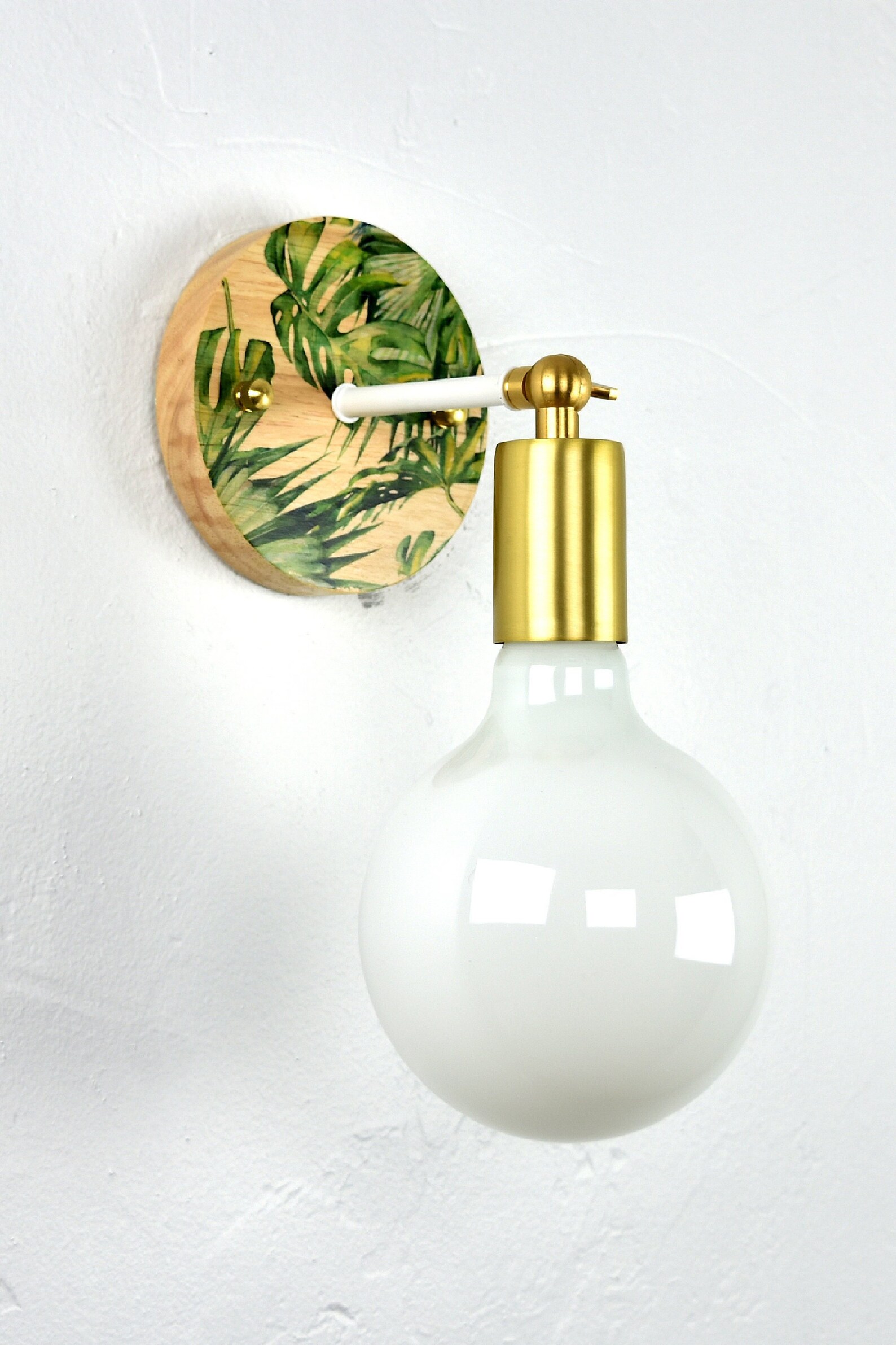 Tropical Printed Wood Wall Sconce Brass or Custom Finish Etsy
