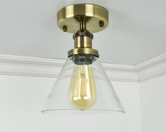 Glass Shade Flush Mount - Mix and Match - Design Your Own - Glass cone - Industrial Ceiling lighting Semi Flush Fixtures