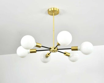 6 Light Spoke Light- Modern Ceiling Fixture - Brass Ceiling Light