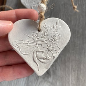 Air dried, Clay, heart, aromatherapy, diffuser, bumblebees, and, flowers