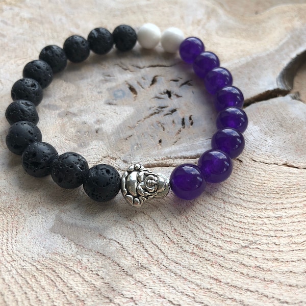 White Jade and amethyst, diffuser bracelet