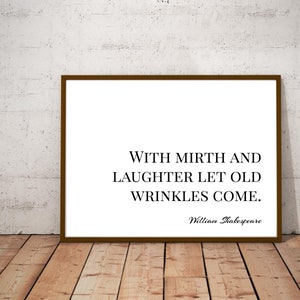 With Mirth and Laughter, William Shakespeare Quote, Minimalist, Wall Art, Inspirational Decor