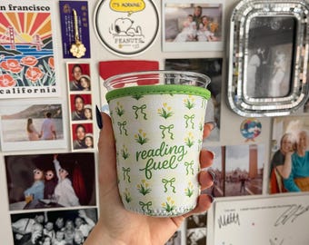 Reading Fuel Bow Coffee Sleeve | Book Lover Drink Cozy, Insulated Reusable Holder