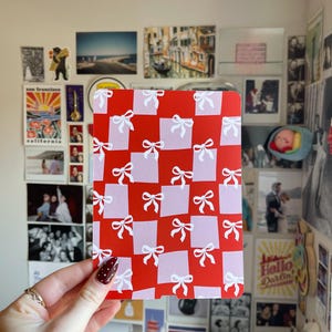 Christmas Bow Kindle Insert: Red Light Pink Checkered E-reader Accessory