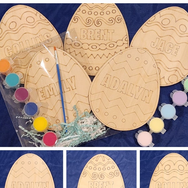 Personalized Easter Egg Paint Kit, Easter Craft Kit, DIY Easter Craft, Basket Stuffer, Gift for Kids, DIY Wooden Paint Kit, Egg/Brush/Paint