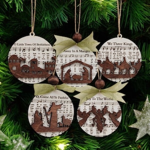 Music Sheet Ornament, Nativity Christmas Ornament, Christmas Hymn, 3D Engraved Ornament, Nativity, Jesus Ornament, Christian Ornament, Gift
