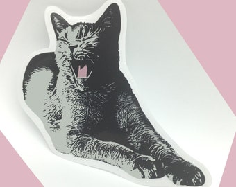 Cute Cat Sticker for Laptop / ipad / MacBook / Skateboard / Car / Wall or Window.  Stoner Vinyl Decal Sticker of Yawning Cat