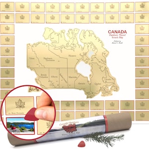 Poster Carte du Canada à gratter - Un cadeau de voyage Carnet Parcs Canada pour le camping, la randonnée - Carte postale à gratter pour révéler. Cadeau de remise des diplômes n°1