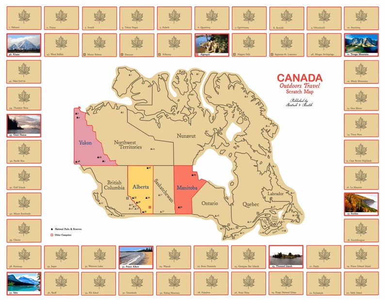 Canada Travel Scratch Map Poster A National Parks Journal for Camping, Backpacking Scratch Off to Reveal Postcard. 1 Graduation Gift image 1