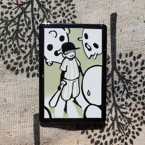 以下が含まれることがあります： 帽子をかぶってバットを持った野球選手の白黒イラスト。選手は黒枠の白い円3つに囲まれている。