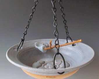 Ceramic Pottery Wheel-thrown Handmade Stoneware Hanging Small Bird Bath One of a Kind for the Garden