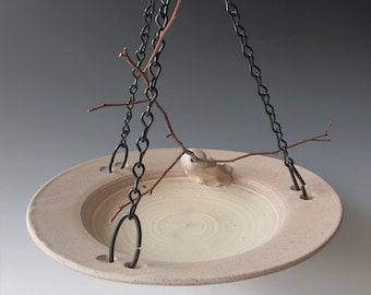 Ceramic Pottery Wheel-thrown Handmade Stoneware Hanging Small Bird Bath One of a Kind for the Garden