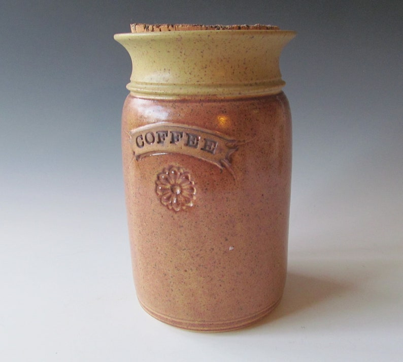 Ceramic Stoneware Wheel-thrown Coffee Jar with Cork Stopper image 1