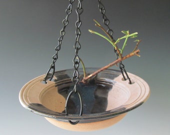 Ceramic Pottery Wheel-thrown Handmade Stoneware Hanging Small Bird Bath One of a Kind for the Garden