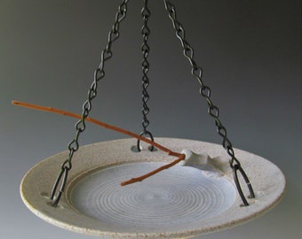 Ceramic Pottery Wheel-thrown Handmade Stoneware Hanging Small Bird Bath One of a Kind for the Garden