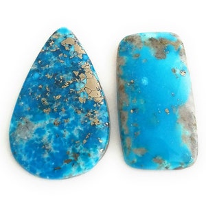 2 pcs 100% Genuine Persian Turquoise Cabochons 34-38mm