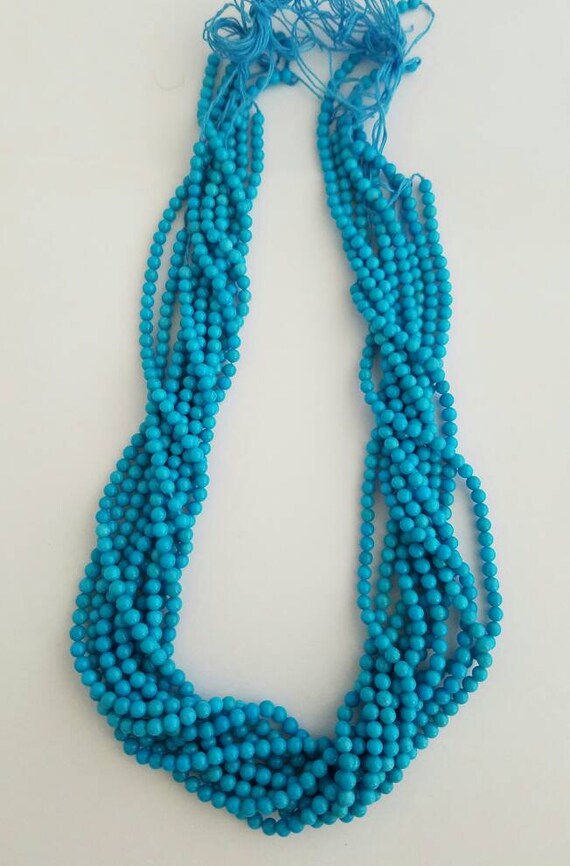 Perles Rondes En Turquoise Sleeping Beauty 100% Naturelles - Diamètre 4,5-5,5 Mm, En Fil (Neuf)