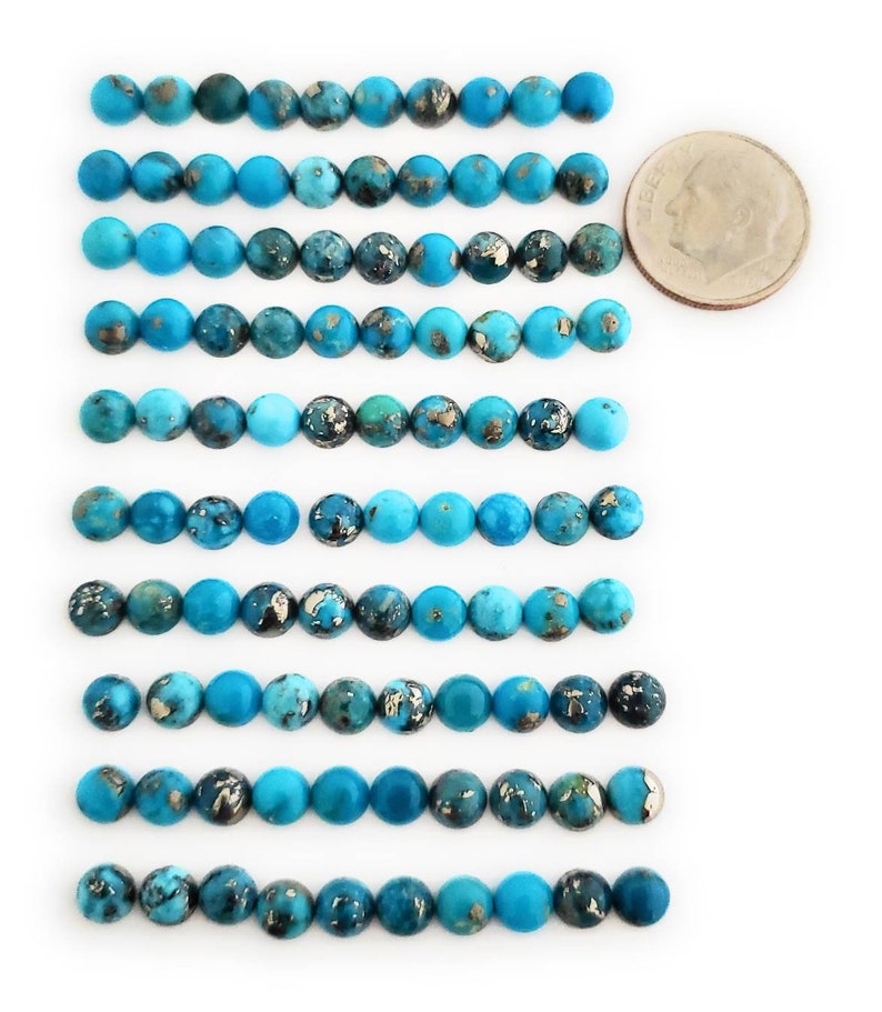 10 Cabochones de Turquesa Persa 100% Genuinos de Forma Redonda 5mm imagen 2